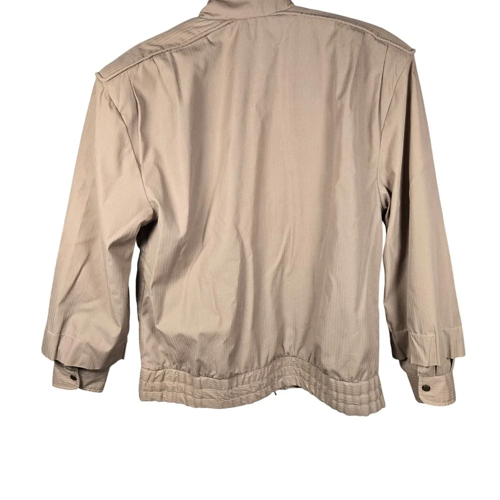 Vintage Jordache Tan Pleated Bomber Jacket 80s Lightweight Khaki Zip Mens 38 - Picture 4 of 5